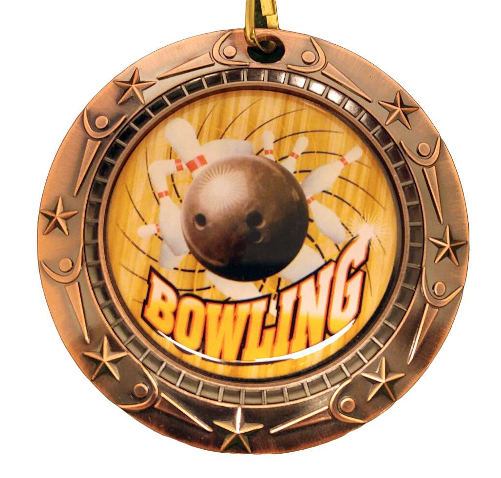 Bowling World Class Medal - Gold, Silver or Bronze | Engraved Bowler Medallion - 3 Inch Wide Decade Awards