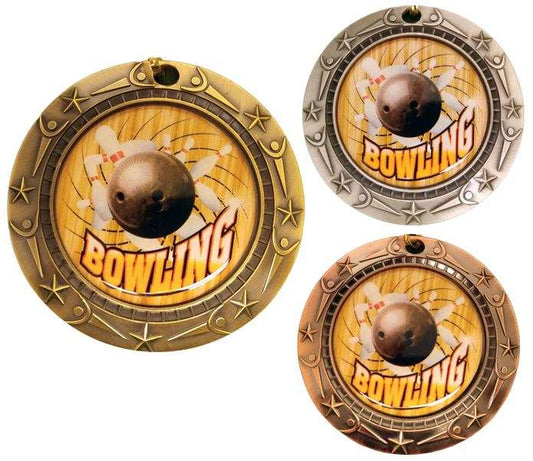 Bowling World Class Medal - Gold, Silver or Bronze | Engraved Bowler Medallion - 3 Inch Wide Decade Awards