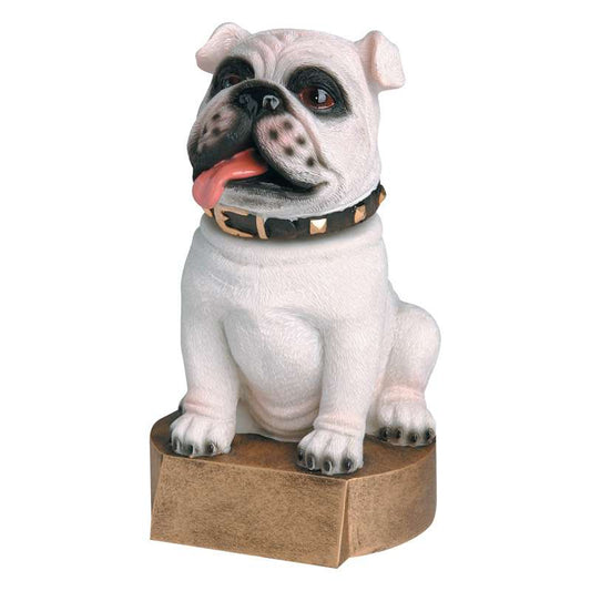 Bulldog Mascot Bobblehead Trophy - White | Engraved White Bulldog Award - 6" Tall Decade Awards