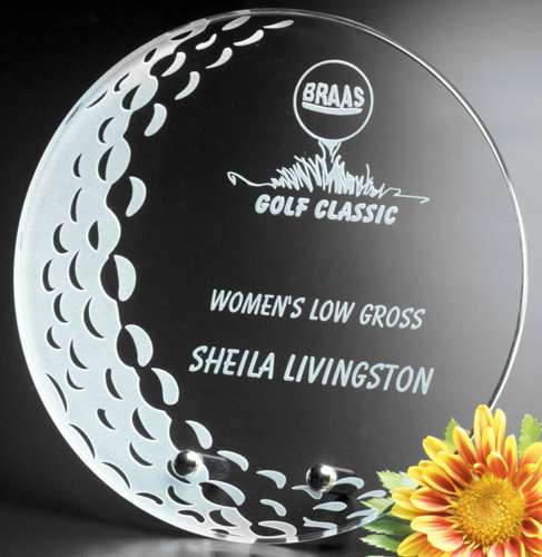 Burnhaven Crystal Golf Corporate Award | Engraved Golf Tournament Award - 5", 6" or 7" Diameter Decade Awards