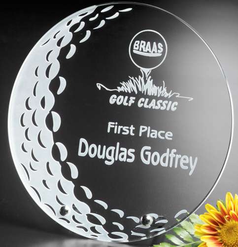 Burnhaven Crystal Golf Corporate Award | Engraved Golf Tournament Award - 5", 6" or 7" Diameter Decade Awards