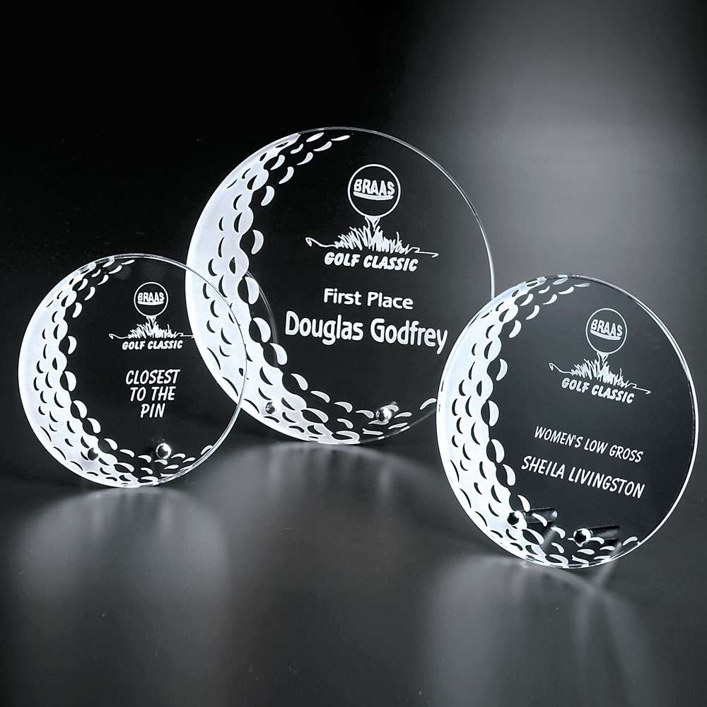 Burnhaven Crystal Golf Corporate Award | Engraved Golf Tournament Award - 5", 6" or 7" Diameter Decade Awards