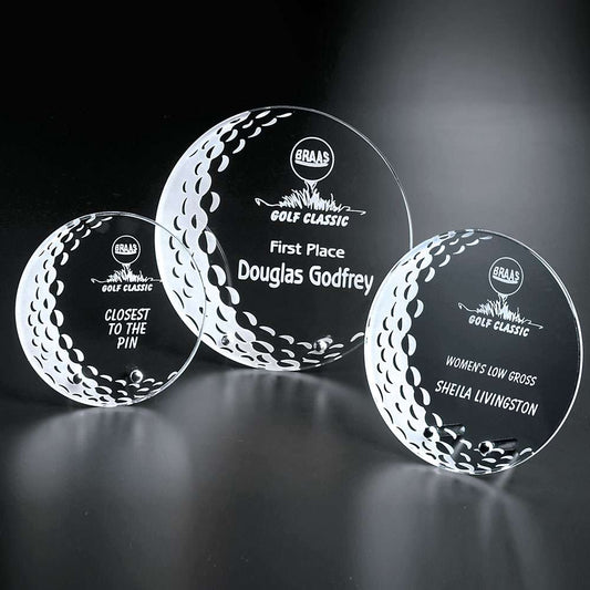 Burnhaven Crystal Golf Corporate Award | Engraved Golf Tournament Award - 5", 6" or 7" Diameter Decade Awards