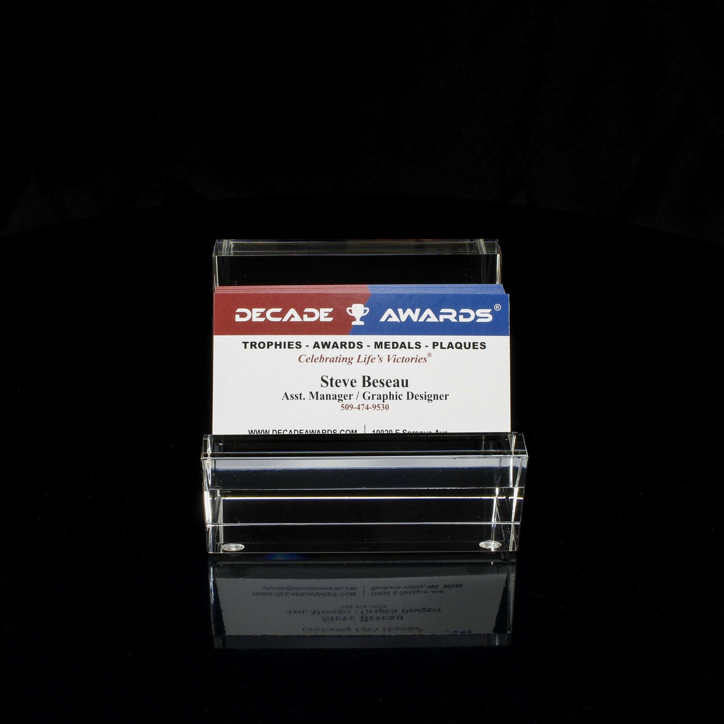 Business Card Holder - Kelsey | Engraved Crystal Business Card Holder - 3.5" x 2.5" Decade Awards