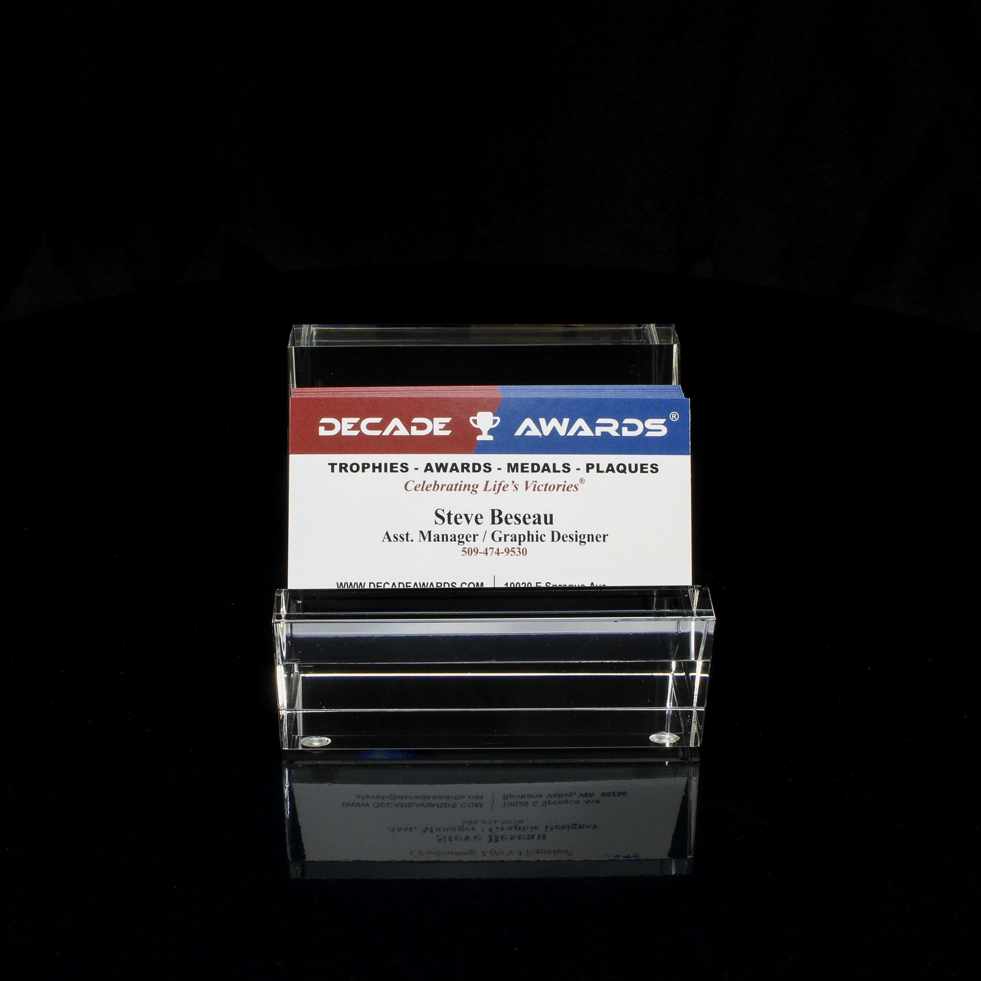 Business Card Holder - Kelsey | Engraved Crystal Business Card Holder - 3.5" x 2.5" Decade Awards