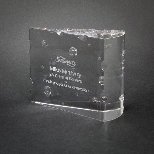 Big Cheese Crystal Corporate Award | Cheese Wedge Crystal Trophy - 4" x 5" Decade Awards