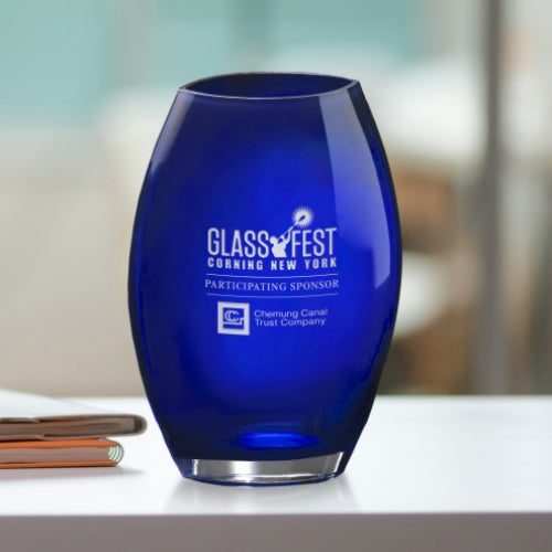 Cobalt Oval Crystal Vase - Corporate Award | Engraved Crystal Vase - 8.5", 10.5" or 12" Tall
- 8.5" Tall