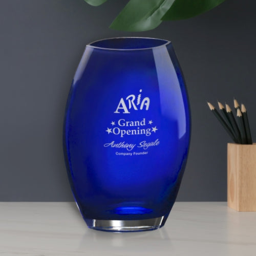 Cobalt Oval Crystal Vase - Corporate Award | Engraved Crystal Vase - 8.5", 10.5" or 12" Tall
- 10.5" Tall