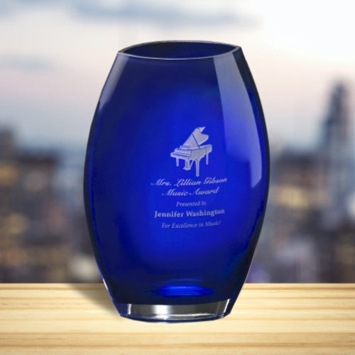 Cobalt Oval Crystal Vase - Corporate Award | Engraved Crystal Vase - 8.5", 10.5" or 12" Tall
- 12" Tall