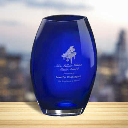 Cobalt Oval Crystal Vase - Corporate Award | Engraved Crystal Vase - 8.5", 10.5" or 12" Tall
- 12" Tall