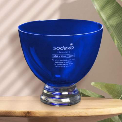 Cobalt Crystal Bowl - Corporate Award | Engraved Crystal Bowl - 8.5" Dia. Decade Awards