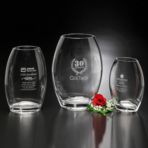 Oval Crystal Vase - Corporate Award | Engraved Crystal Vase - 8.5", 10.5" or 12" Tall Decade Awards