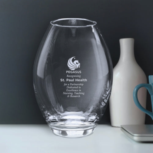 Vase Crystal Corporate Award - Clear Barrel | Engraved Crystal Vase - 8.5" or 10.5" Tall Decade Awards
- 8.5" Tall