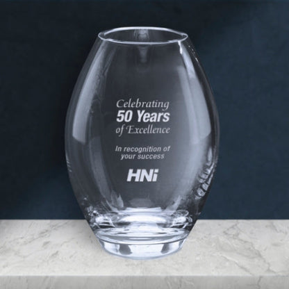 Vase Crystal Corporate Award - Clear Barrel | Engraved Crystal Vase - 8.5" or 10.5" Tall Decade Awards
- 10.5" Tall