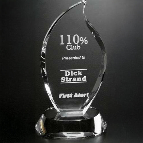 Flame Crystal Corporate Award | Engraved Crystal Flame - 7", 9" or 11" Decade Awards