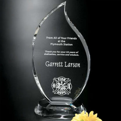 Flame Crystal Corporate Award | Engraved Crystal Flame - 7", 9" or 11" Decade Awards