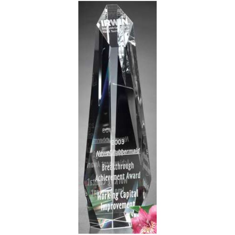 Encore Tower Crystal Corporate Award | Engraved Crystal Tower - 9.5", 10.75" or 12" Decade Awards