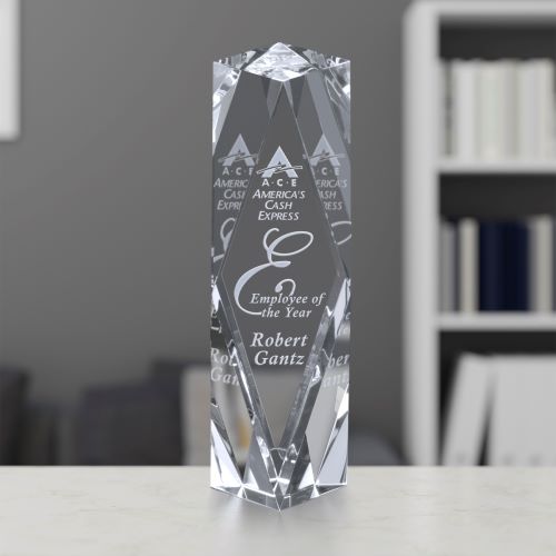 Victory Tower Crystal Corporate Award | Engraved President Award - 8, 10 or 12 Inch Tall Decade Awards
