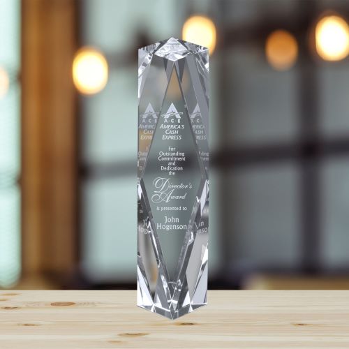 Victory Tower Crystal Corporate Award | Engraved President Award - 8, 10 or 12 Inch Tall Decade Awards
