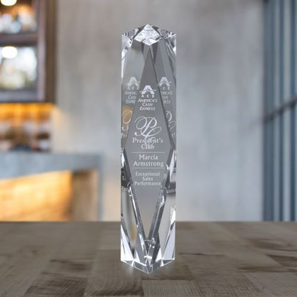Victory Tower Crystal Corporate Award | Engraved President Award - 8, 10 or 12 Inch Tall Decade Awards