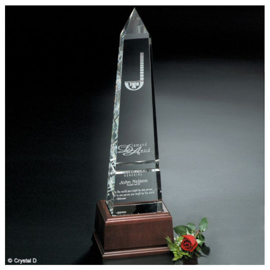 Pinnacle Peak with Base Corporate Award | Engraved Towering Crystal Peak - 26 Inch Tall Decade Awards
