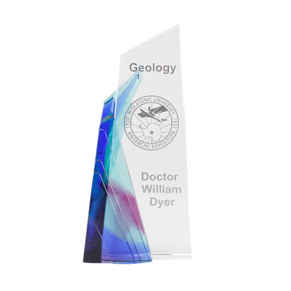 Achievement Crystal Corporate Award - Blue or Purple | Engraved Crystal Award - 8.5 Inch Tall