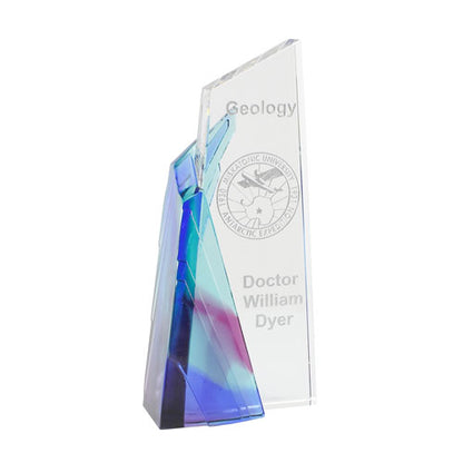 Achievement Crystal Corporate Award - Blue or Purple | Engraved Crystal Award - 8.5 Inch Tall