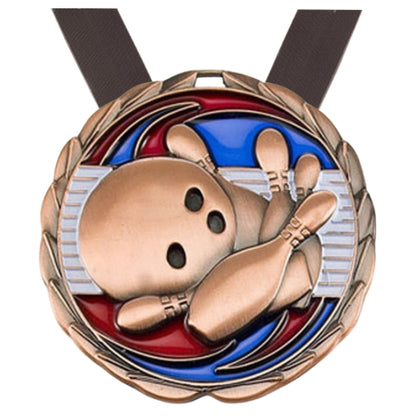Personalized Bowling Medal with Ribbon | Gold, Silver or Bronze | Bowling Tournament Award | 2.5 Inches Wide