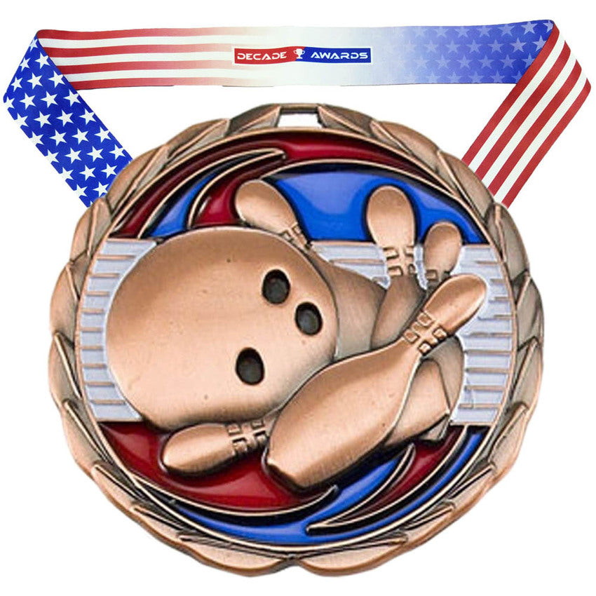 Personalized Bowling Medal with Ribbon | Gold, Silver or Bronze | Bowling Tournament Award | 2.5 Inches Wide