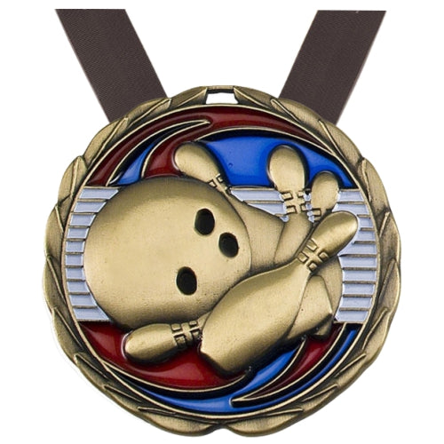 Personalized Bowling Medal with Ribbon | Gold, Silver or Bronze | Bowling Tournament Award | 2.5 Inches Wide