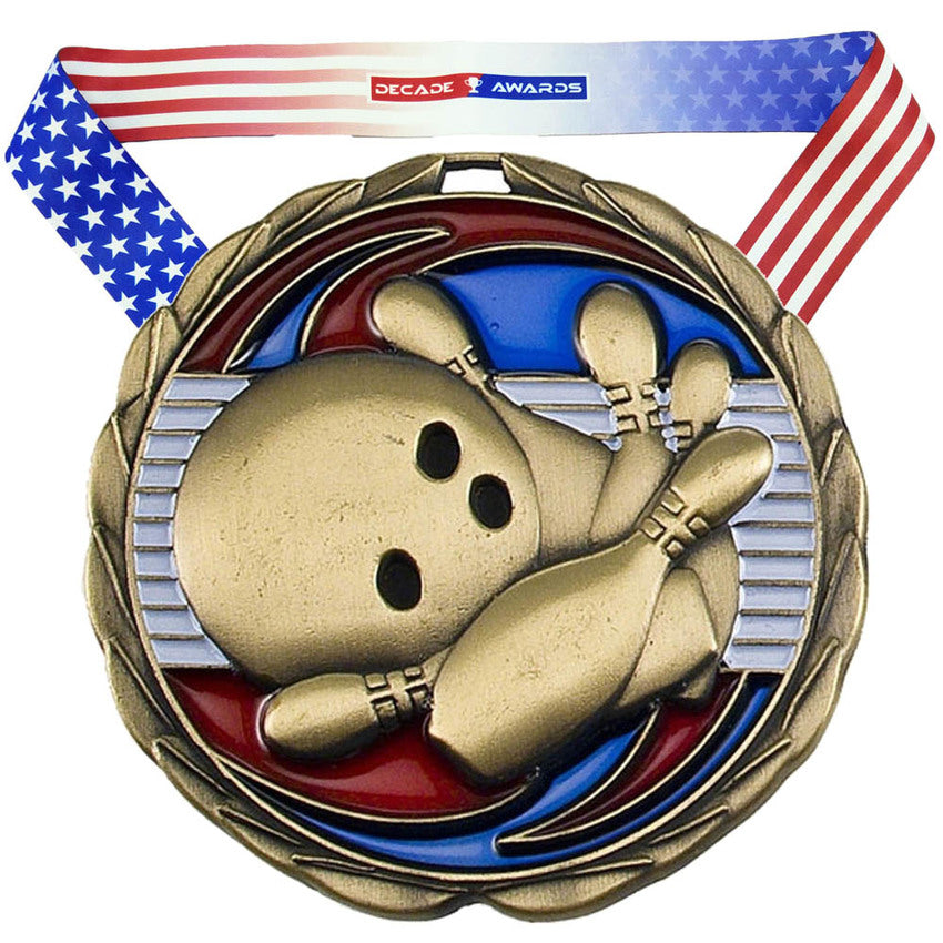 Personalized Bowling Medal with Ribbon | Gold, Silver or Bronze | Bowling Tournament Award | 2.5 Inches Wide