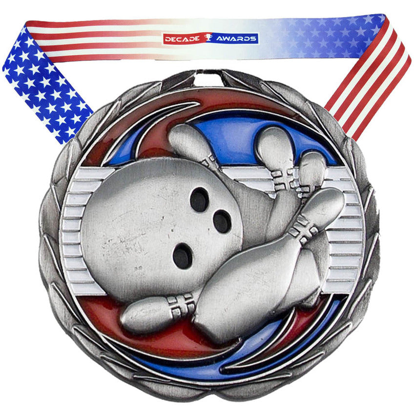 Personalized Bowling Medal with Ribbon | Gold, Silver or Bronze | Bowling Tournament Award | 2.5 Inches Wide