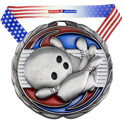 Personalized Bowling Medal with Ribbon | Gold, Silver or Bronze | Bowling Tournament Award | 2.5 Inches Wide