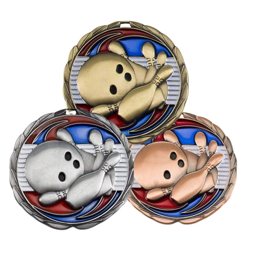 Color epoxy bowling tournament medal in gold, silver or bronze with free custom engraving – Decade Awards