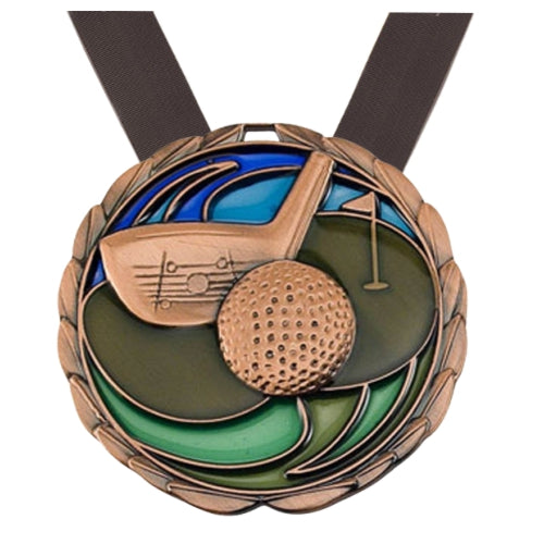 Personalized Golf Medal with Ribbon | Gold Silver or Bronze | Golf Tournament Medal | 2.5 Inches Wide