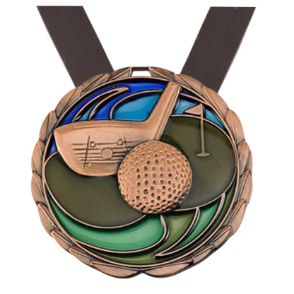 Personalized Golf Medal with Ribbon | Gold Silver or Bronze | Golf Tournament Medal | 2.5 Inches Wide