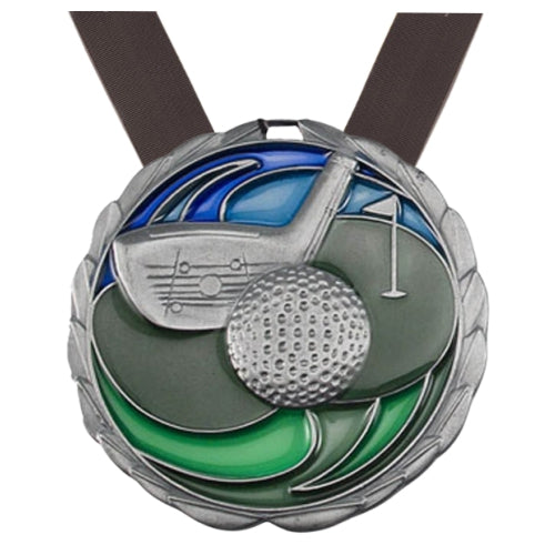 Personalized Golf Medal with Ribbon | Gold Silver or Bronze | Golf Tournament Medal | 2.5 Inches Wide