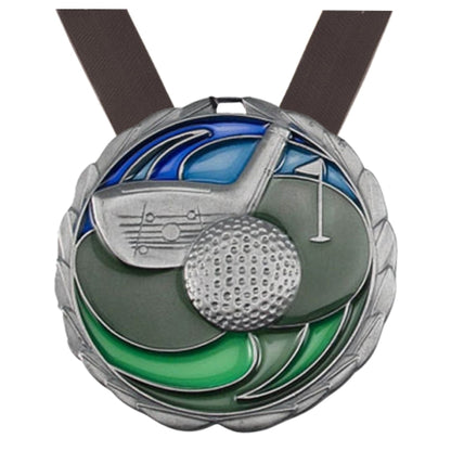 Personalized Golf Medal with Ribbon | Gold Silver or Bronze | Golf Tournament Medal | 2.5 Inches Wide