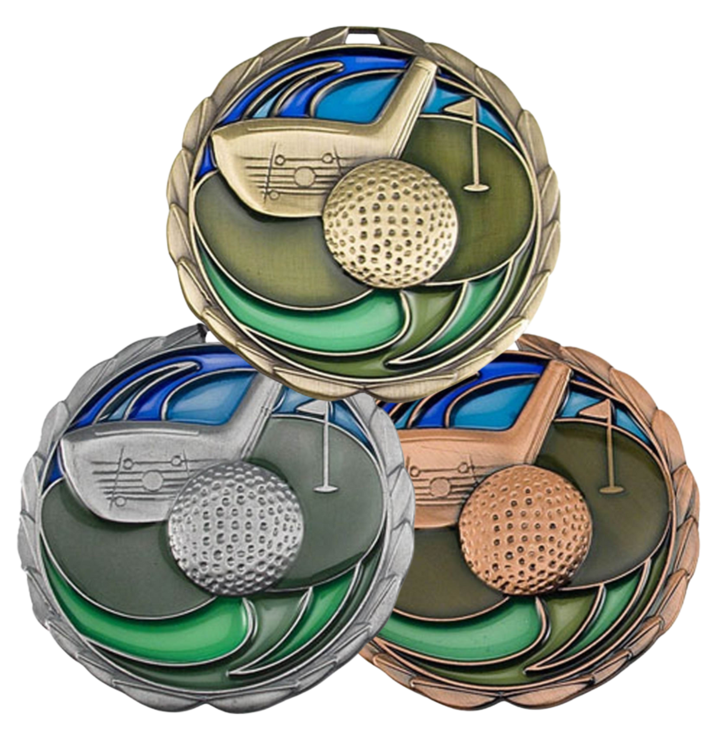 Personalized Golf Medal with Ribbon | Gold Silver or Bronze | Golf Tournament Medal | 2.5 Inches Wide
