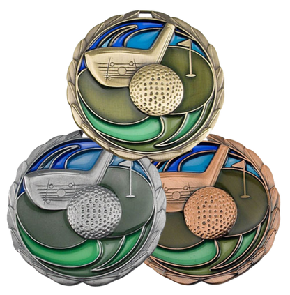 Personalized Golf Medal with Ribbon | Gold Silver or Bronze | Golf Tournament Medal | 2.5 Inches Wide