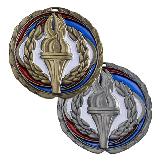 Custom engraved Victory Medal in gold or silver with black ribbon and free engraving – 2.5 inch wide recognition medal by Decade Awards Clearance