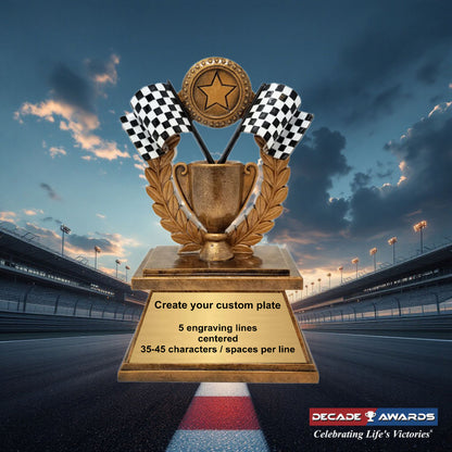 Racing Trophy | Checkered Flag | Personalized Racing Award | 7 Inches Tall