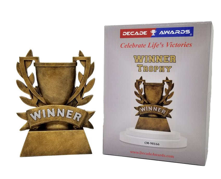 WINNER Trophy | Engraved Gold Cup and Laurel Winners Award  - 6 Inch Tall Decade Awards