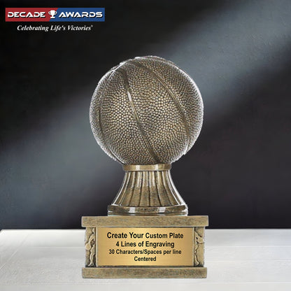 Personalized basketball trophy with free custom engraving 6 inch tall Action Pedestal Basketball Award by Decade Awards