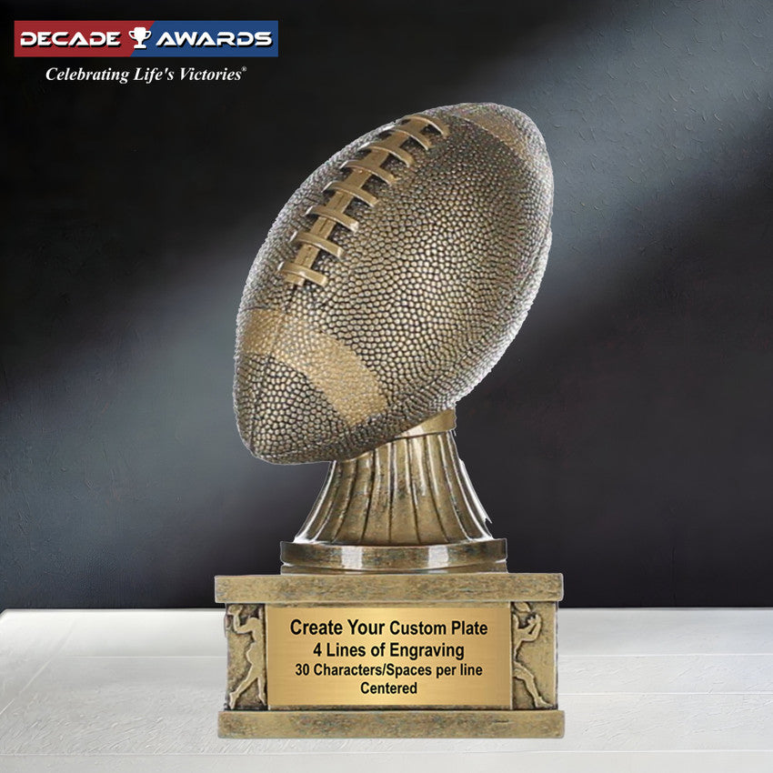 Personalized Football Trophy with Action Pedestal Design – 7 Inch Custom Engraved Football Award by Decade Awards