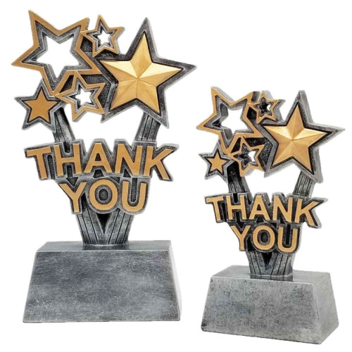 Thank You Trophy | Engraved Gold and Silver Stars Appreciation Award - 6 or 8.5 Inch Tall Decade Awards