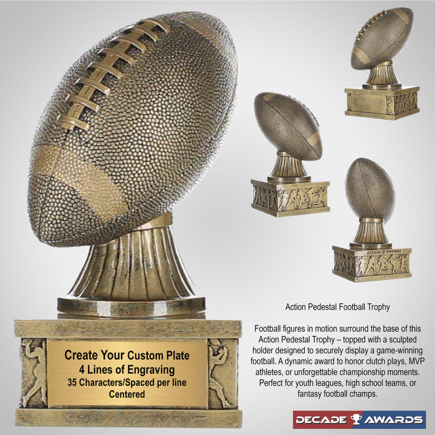 Personalized Football Trophy with Action Pedestal Design – 7 Inch Custom Engraved Football Award by Decade Awards