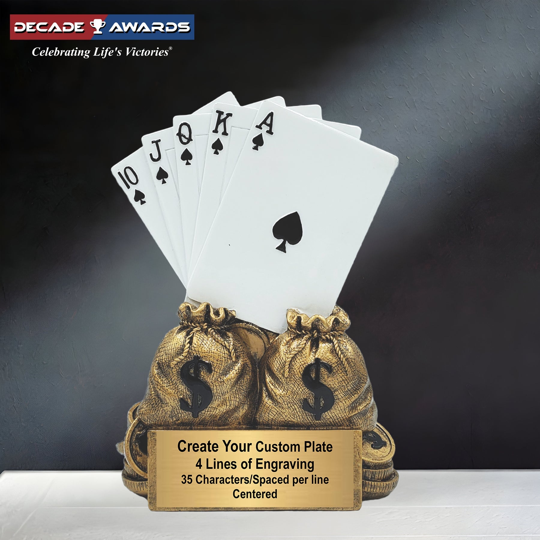 Personalized Poker Champion Trophy with Playing Card Design – 6 Inch Custom Engraved Award by Decade Awards