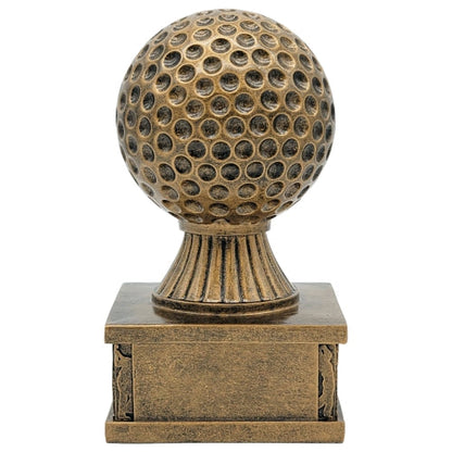 Golf Action Pedestal Trophy | Engraved Gold Golf Tournament Award - 6.5 Inch Tall - Front