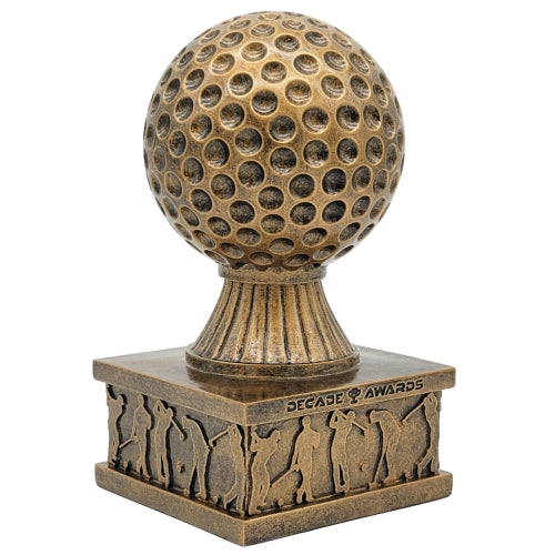 Golf Action Pedestal Trophy | Engraved Gold Golf Tournament Award - 6.5 Inch Tall - Side2